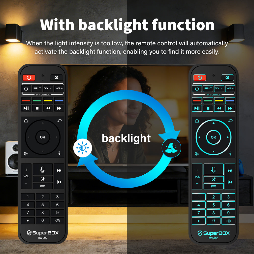 Besttop Backlit SuperBox Remote Control RC-200 for Night, Authorized Original SuperBox S7/S6/S5/Elite/Supreme Series TV Box Voice Remote Control for Superbox