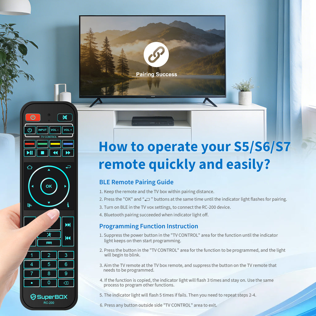 Besttop Backlit SuperBox Remote Control RC-200 for Night, Authorized Original SuperBox S7/S6/S5/Elite/Supreme Series TV Box Voice Remote Control for Superbox