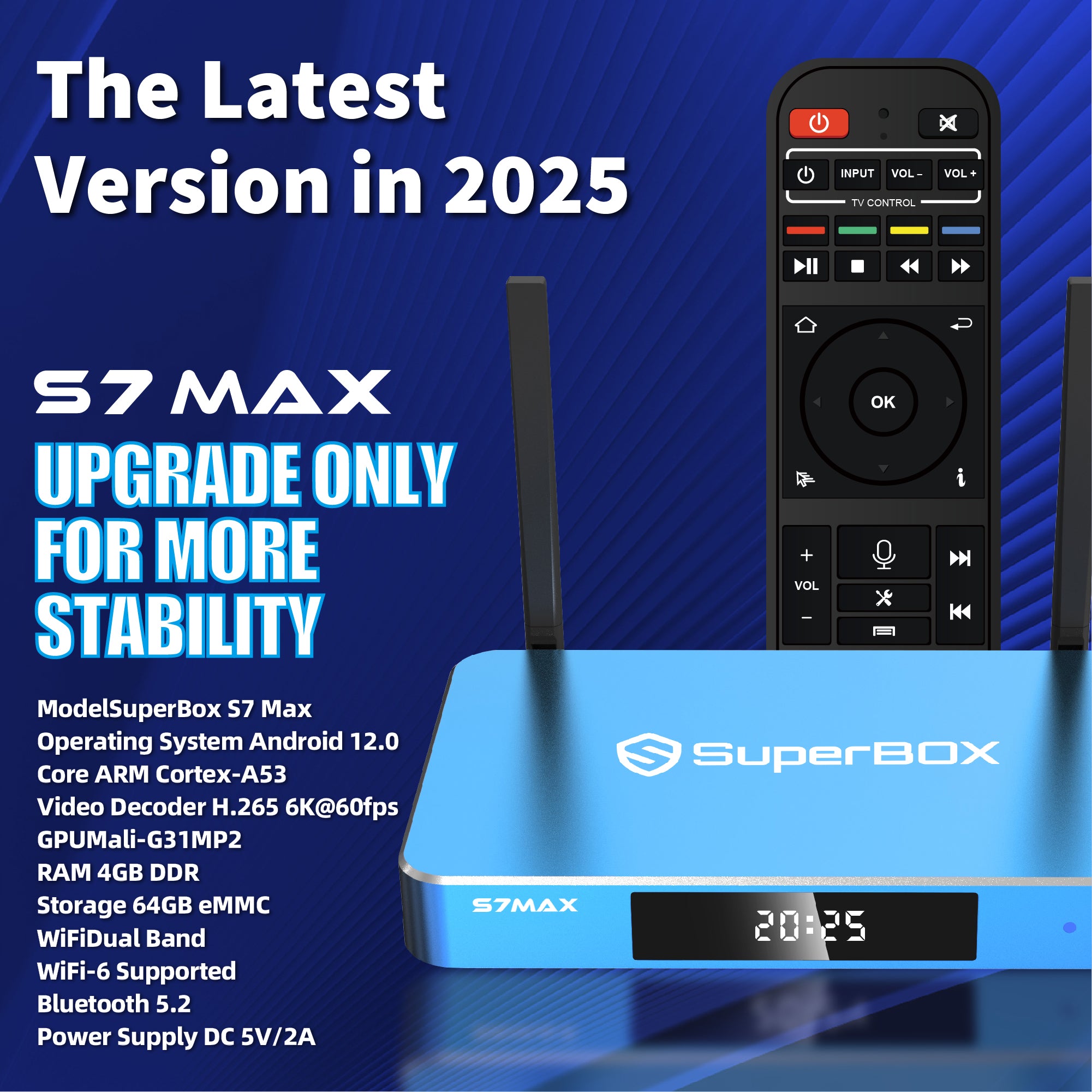 Besttop Latest SuperBox S7 Max 2026 Fully Loaded, 4GB RAM+64GB ROM for Family Entertainment, Super Box S7Max 6K Smart TV Box with Voice Remote, Time Shift & Parental Controls